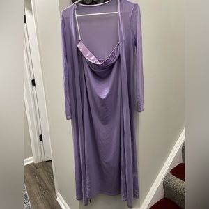 Lavender Solid Dress sleeveless  & Solid Open Front sleeve Coat.